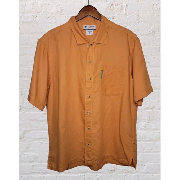 Columbia Mens LG Orange Button Front Cotton Blend Shirt Lightweight Fishing Hike - Picture 1 of 5